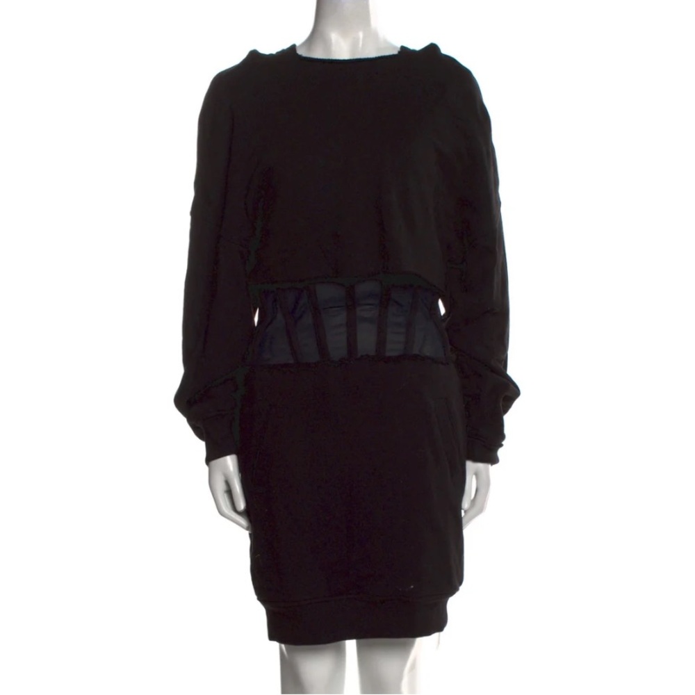 Black Long Sleeve Dress with Corset Detail